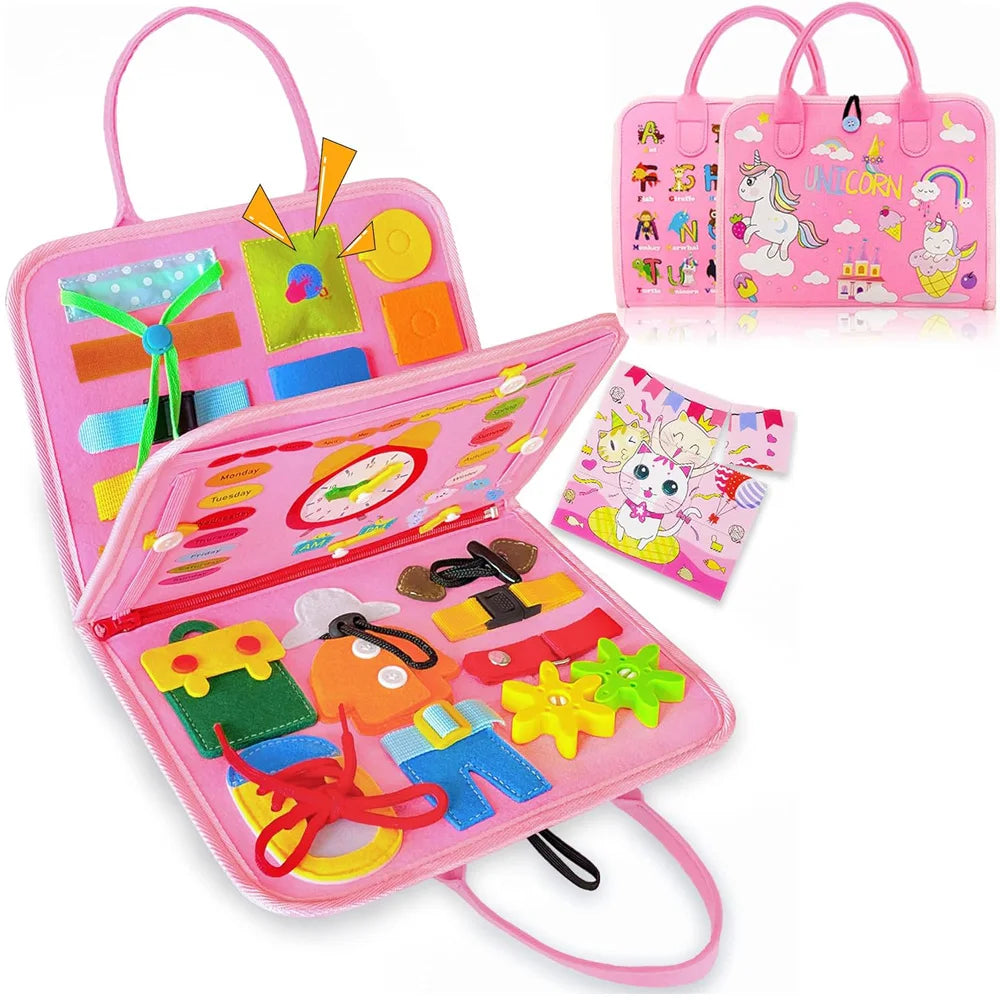 Tablero ocupado, juguetes Montessori, actividades educativas de aprendizaje preescolar, tablero sensorial, juguetes de habilidades motoras finas, viaje, libro ocupado para niños