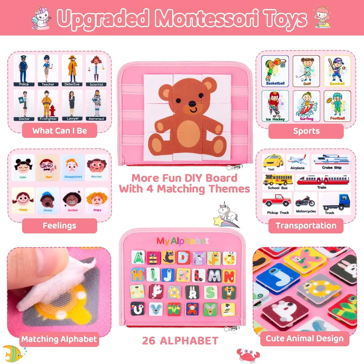 Tablero ocupado, juguetes Montessori, actividades educativas de aprendizaje preescolar, tablero sensorial, juguetes de habilidades motoras finas, viaje, libro ocupado para niños
