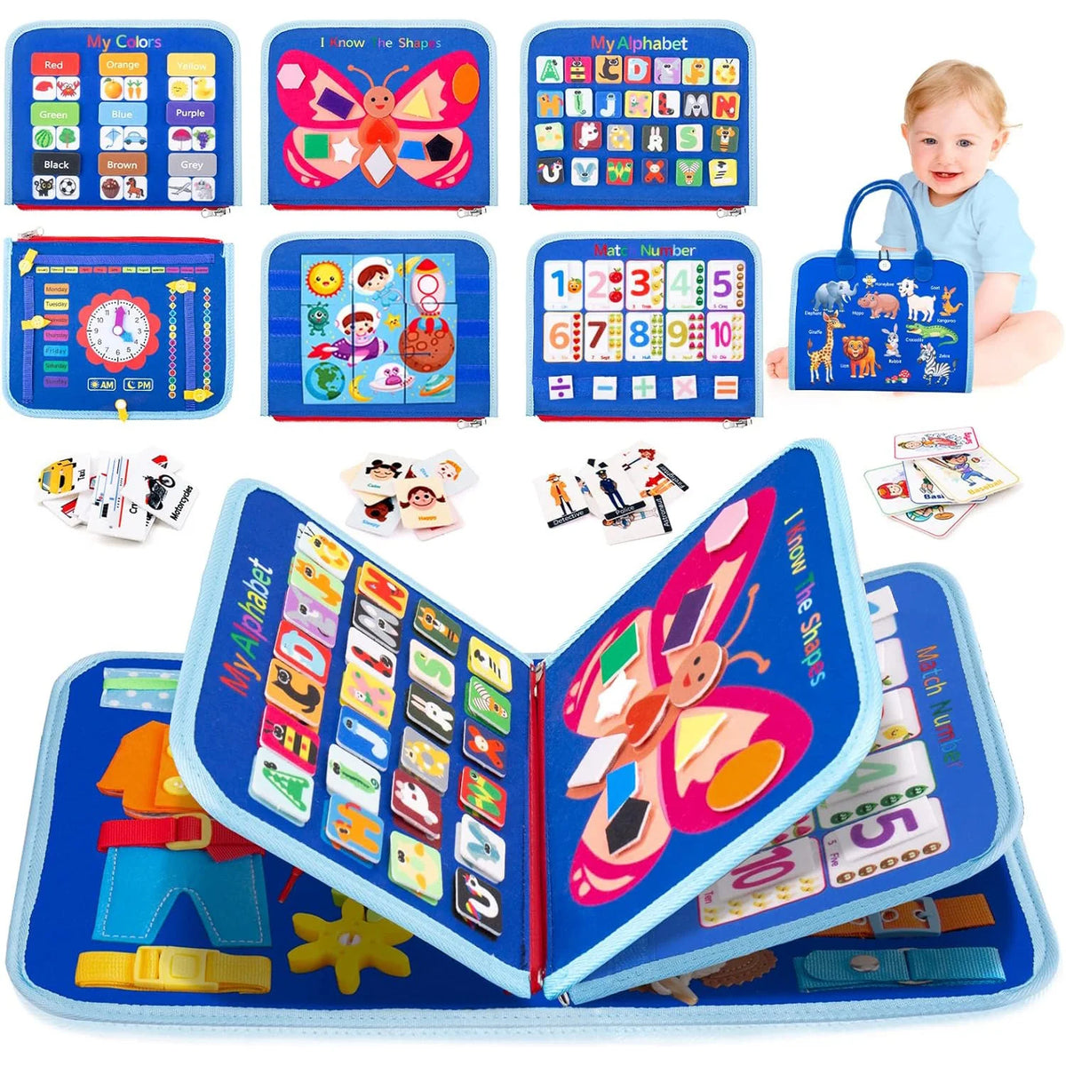 Tablero ocupado, juguetes Montessori, actividades educativas de aprendizaje preescolar, tablero sensorial, juguetes de habilidades motoras finas, viaje, libro ocupado para niños